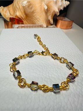 Gold wire and AB Crystal Cubes Bracelet